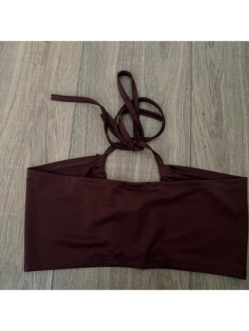 SHEIN Women's Burgundy and Brown Crop-top